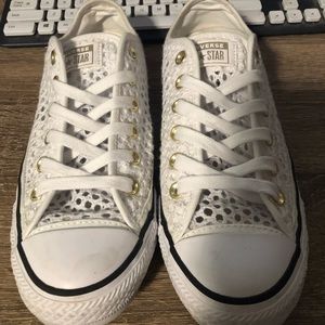 White Crochet Converse low tops